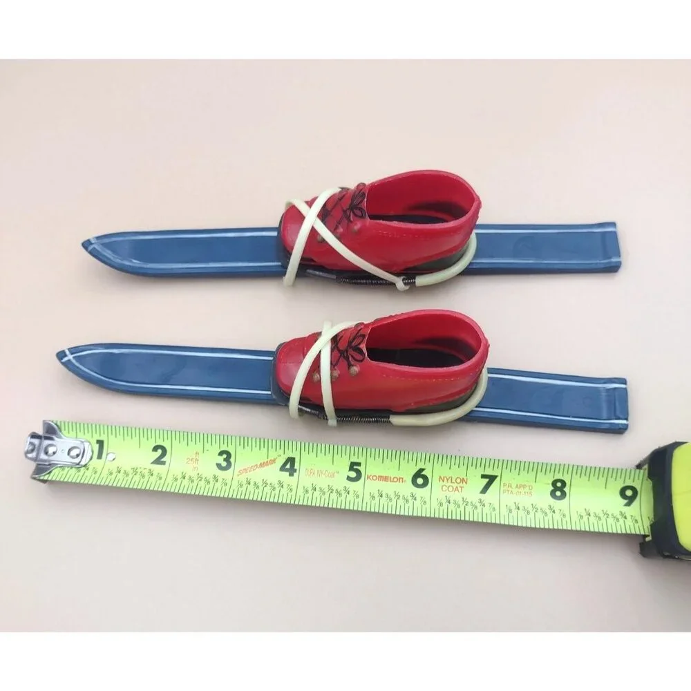 Vintage Wilton Miniature Red Ski Boots & Blue Skis Cake Topper Poles 9